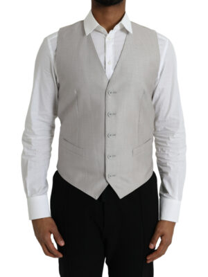 Dolce & Gabbana Light Gray Wool Formal Dress Waistcoat Vest