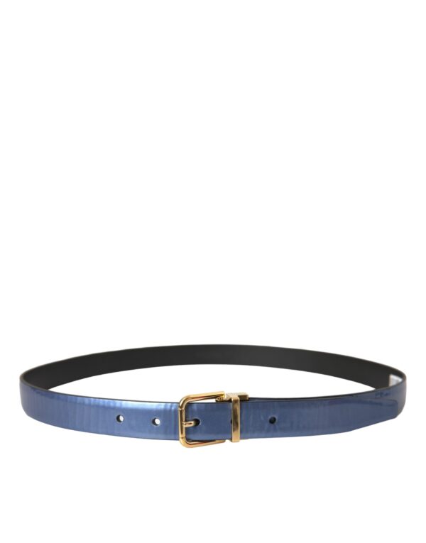 Dolce & Gabbana Metallic Blue Leather Gold Metal Buckle Belt - Image 2