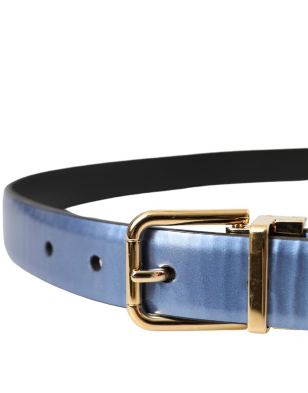 Dolce & Gabbana Metallic Blue Leather Gold Metal Buckle Belt - Image 3