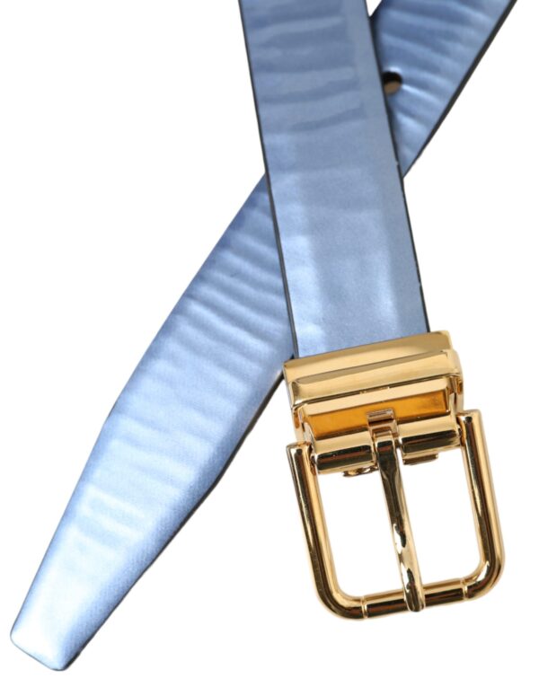 Dolce & Gabbana Metallic Blue Leather Gold Metal Buckle Belt - Image 5