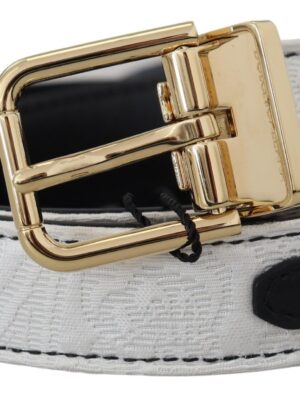 Dolce & Gabbana White Black Patchwork Gold Metal Buckle Belt