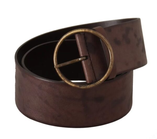 Dolce & Gabbana Dark Brown Wide Calf Leather Logo Round Buckle Belt - Image 2