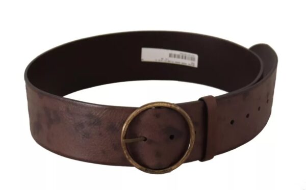 Dolce & Gabbana Dark Brown Wide Calf Leather Logo Round Buckle Belt - Image 3