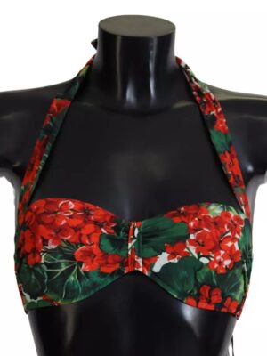 Dolce & Gabbana Multicolor Geranium Halter Beachwear Bikini Top
