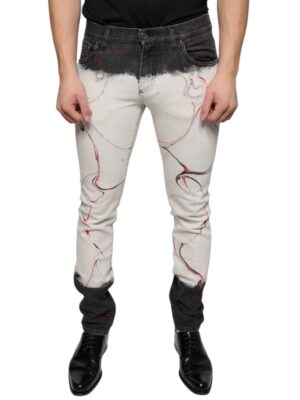 Dolce & Gabbana Black White Printed Skinny Men Denim Jeans