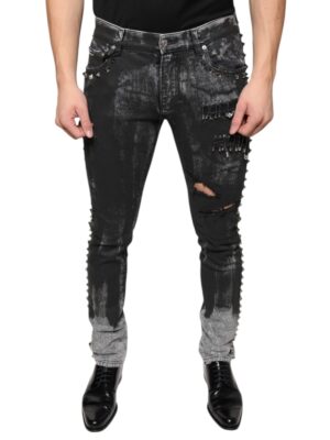 Dolce & Gabbana Black Embellished Cotton Skinny Denim Jeans