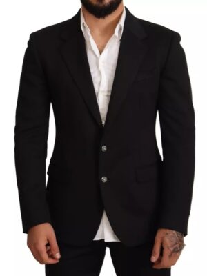 Dolce & Gabbana Black Cotton Slim Fit Coat Blazer Jacket