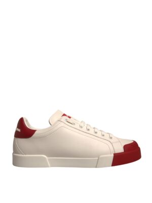 Dolce & Gabbana White Leather Logo Portofino Sneakers Shoes