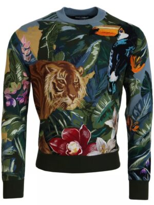 Dolce & Gabbana Jungle Wool Silk Pullover Logo Sweater