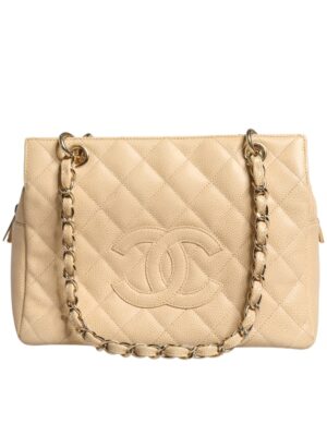 Chanel Beige Caviar De Coco Chain Leather Purse Bag