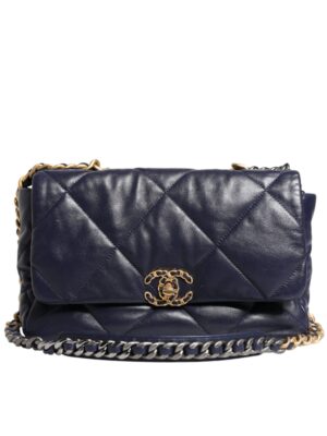 Chanel Blue Leather Large Quilted Chain Hand Shoulder Bag