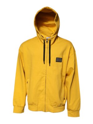 Dolce & Gabbana Yellow Logo Plaque Hooded Full Zip Sweater