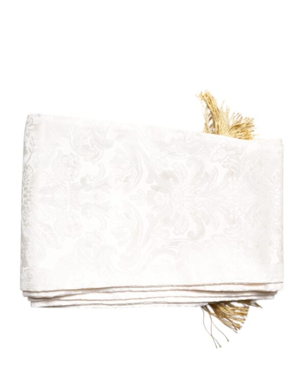 Dolce & Gabbana White Floral Jacquard Skinny Fringes Scarf - Image 2