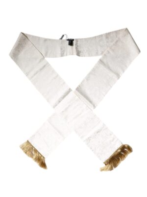Dolce & Gabbana White Floral Jacquard Skinny Fringes Scarf