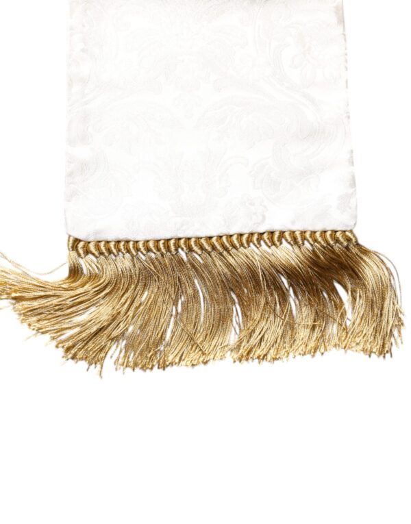 Dolce & Gabbana White Floral Jacquard Skinny Fringes Scarf - Image 4