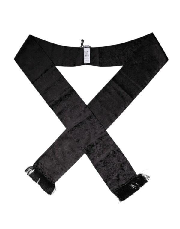 Dolce & Gabbana Black Floral Jacquard Skinny Fringes Scarf - Image 2