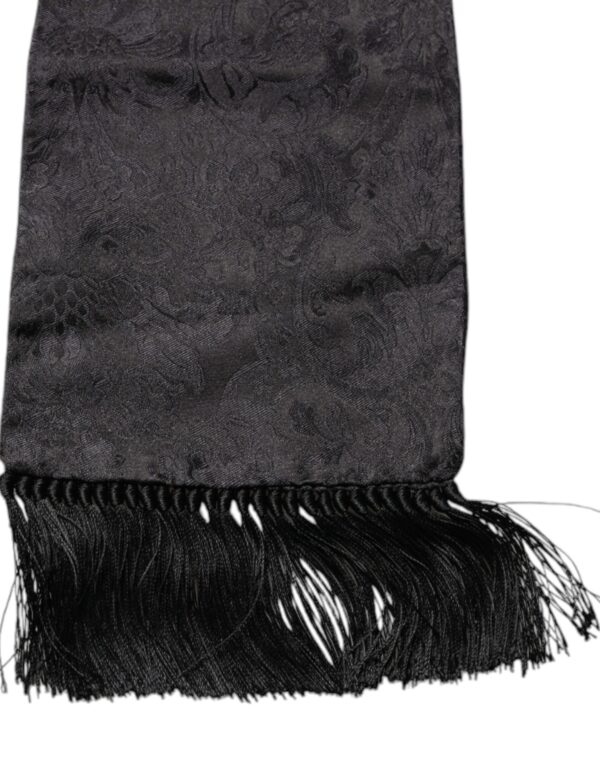 Dolce & Gabbana Black Floral Jacquard Skinny Fringes Scarf - Image 4
