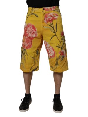 Dolce & Gabbana Yellow Floral Cargo Denim Men Bermuda Shorts