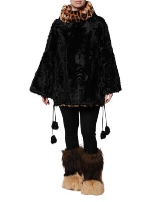 Dolce & Gabbana Black Lamb Fur Short Women Coat Jacket