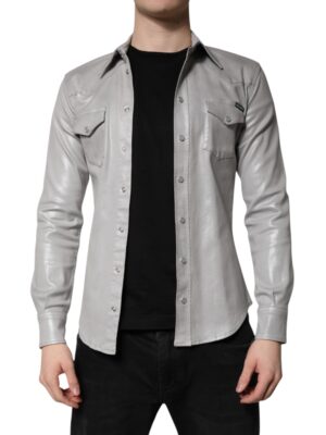 Dolce & Gabbana Metallic Gray Cotton Button Down Shirt