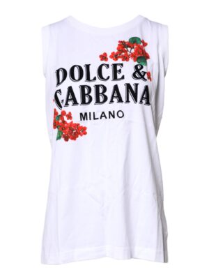 Dolce & Gabbana White Floral Printed Cotton Sleeveless T-shirt