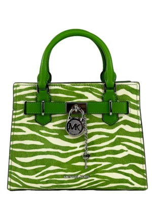 Michael Kors Hamilton Small Leather Zebra Print Satchel Crossbody Jungle Green