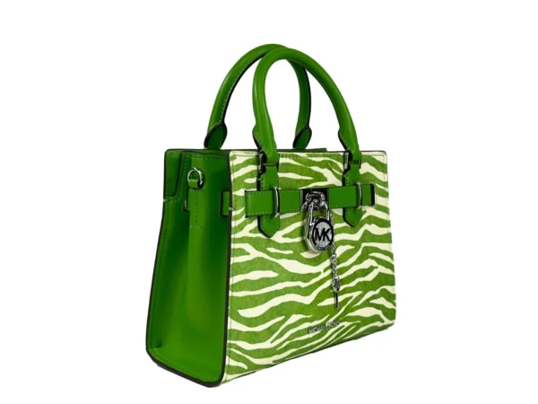 Michael Kors Hamilton Small Leather Zebra Print Satchel Crossbody Jungle Green - Image 2