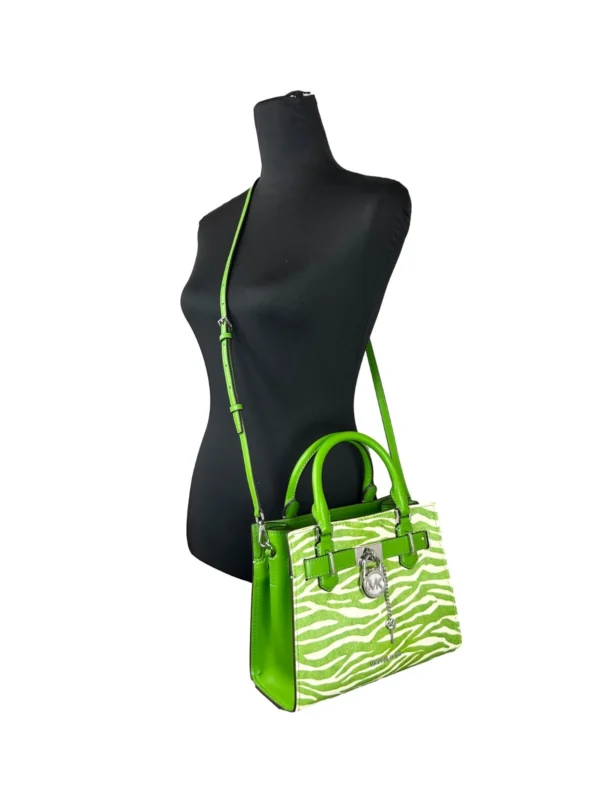 Michael Kors Hamilton Small Leather Zebra Print Satchel Crossbody Jungle Green - Image 3