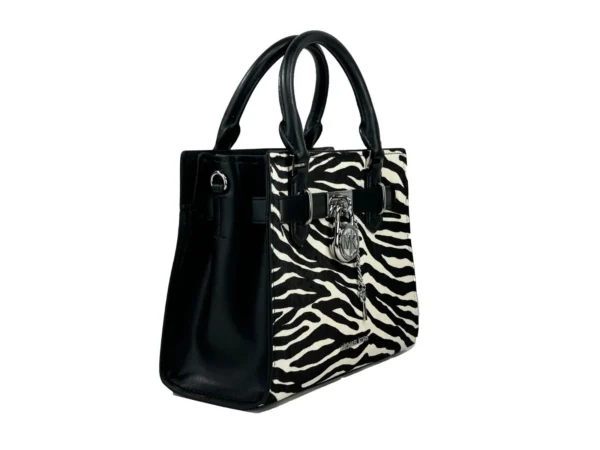 Michael Kors Hamilton Small Leather Zebra Print Satchel Crossbody Black/White - Image 4
