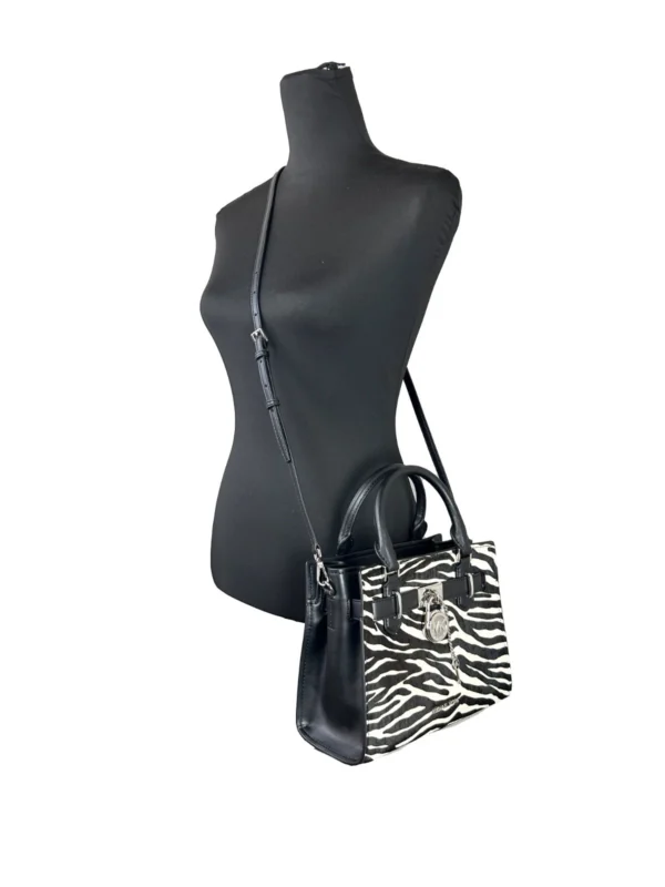Michael Kors Hamilton Small Leather Zebra Print Satchel Crossbody Black/White - Image 2