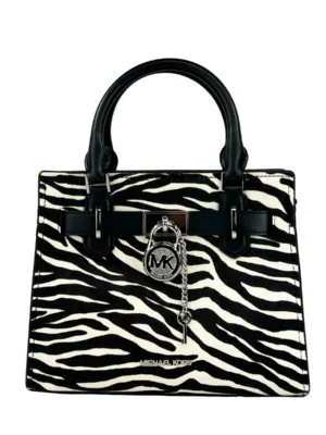 Michael Kors Hamilton Small Leather Zebra Print Satchel Crossbody Black/White