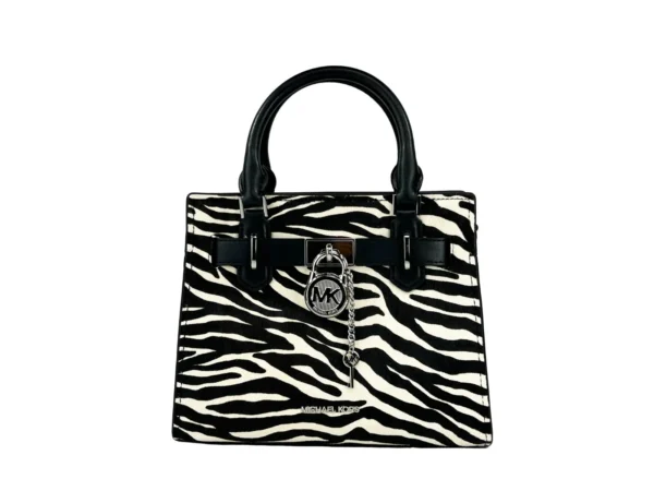 Michael Kors Hamilton Small Leather Zebra Print Satchel Crossbody Black/White