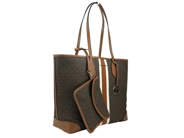 Michael Kors Eva Large Stripe Travel Tote Bag Plus Pouch Brown - Image 4