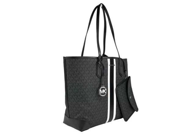 Michael Kors Eva Large Stripe Travel Tote Bag Plus Pouch Black - Image 2