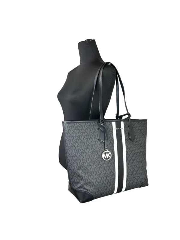 Michael Kors Eva Large Stripe Travel Tote Bag Plus Pouch Black - Image 4