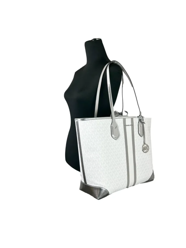 Michael Kors Eva Large Stripe Travel Tote Bag Plus Pouch White - Image 3