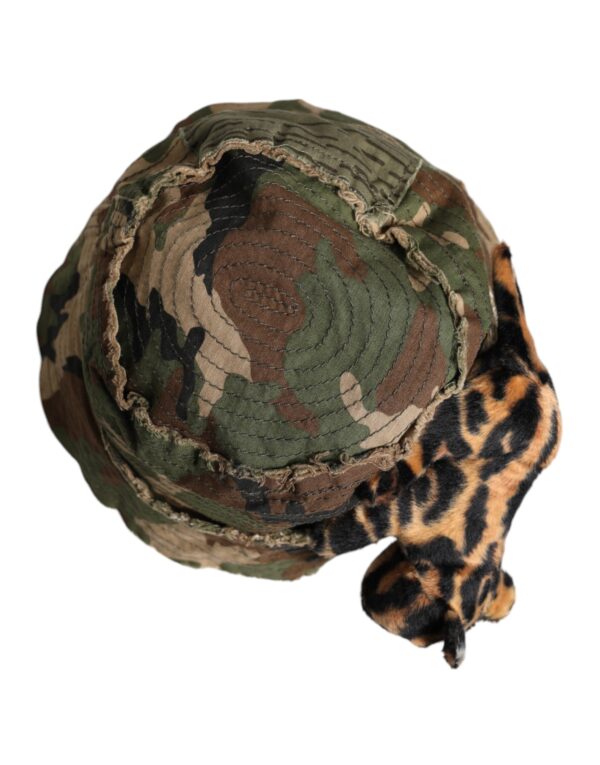 Dolce & Gabbana Multicolor Leopard Embellish Wide Brim Bucket Hat - Image 4
