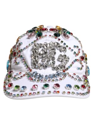 Dolce & Gabbana White Multicolor Crystal Embellish Baseball Cap