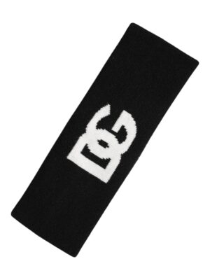 Dolce & Gabbana Black White DG Cashmere Knitted Headband Hat