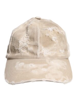 Dolce & Gabbana Beige Tattered Cotton 6 Panels Baseball Cap