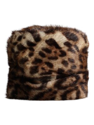 Dolce & Gabbana Brown Leopard Faux Fur Women Bucket Hat