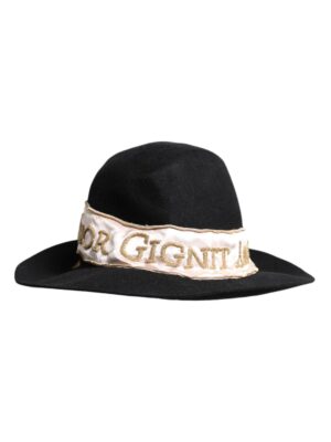 Dolce & Gabbana Black Logo Sequin Embroidery Wide Brim Hat