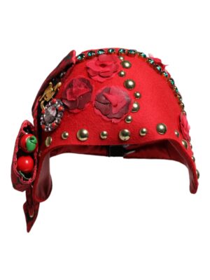 Dolce & Gabbana Red Crystal Gold Roses Brooch Embellished Hat