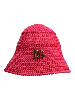 Dolce & Gabbana Red Cotton Crochet DG Logo Bucket Hat