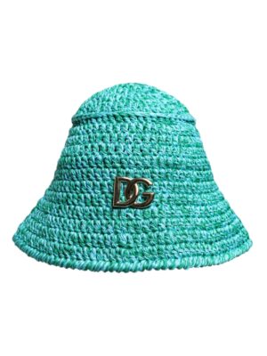 Dolce & Gabbana Green Cotton Crochet DG Logo Bucket Hat