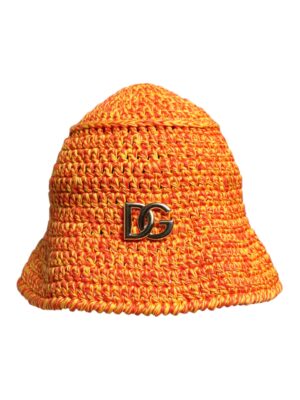 Dolce & Gabbana Orange Cotton Crochet DG Logo Bucket  Hat