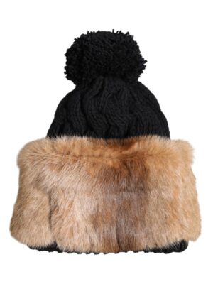 Dolce & Gabbana Black Brown Dyed Rabbit Real Fur Winter Beanie Hat
