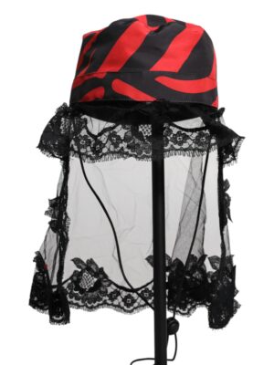 Dolce & Gabbana Black Red Stripes Lace Tulle Bucket Hat