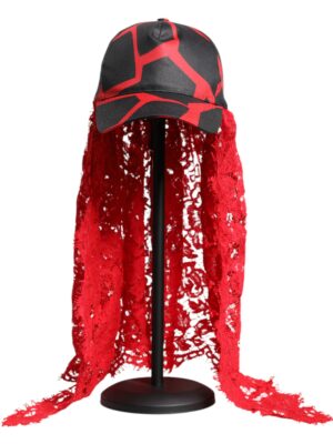 Dolce & Gabbana Red Black Lace Tulle Cotton Baseball Cap