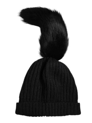 Dolce & Gabbana Black Acrylic Knitted Fur Winter Beanie Hat